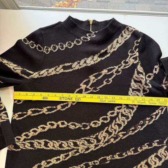 Chico's Gold Chain Link Print Sweater, Size 12 - Picture 4 of 9